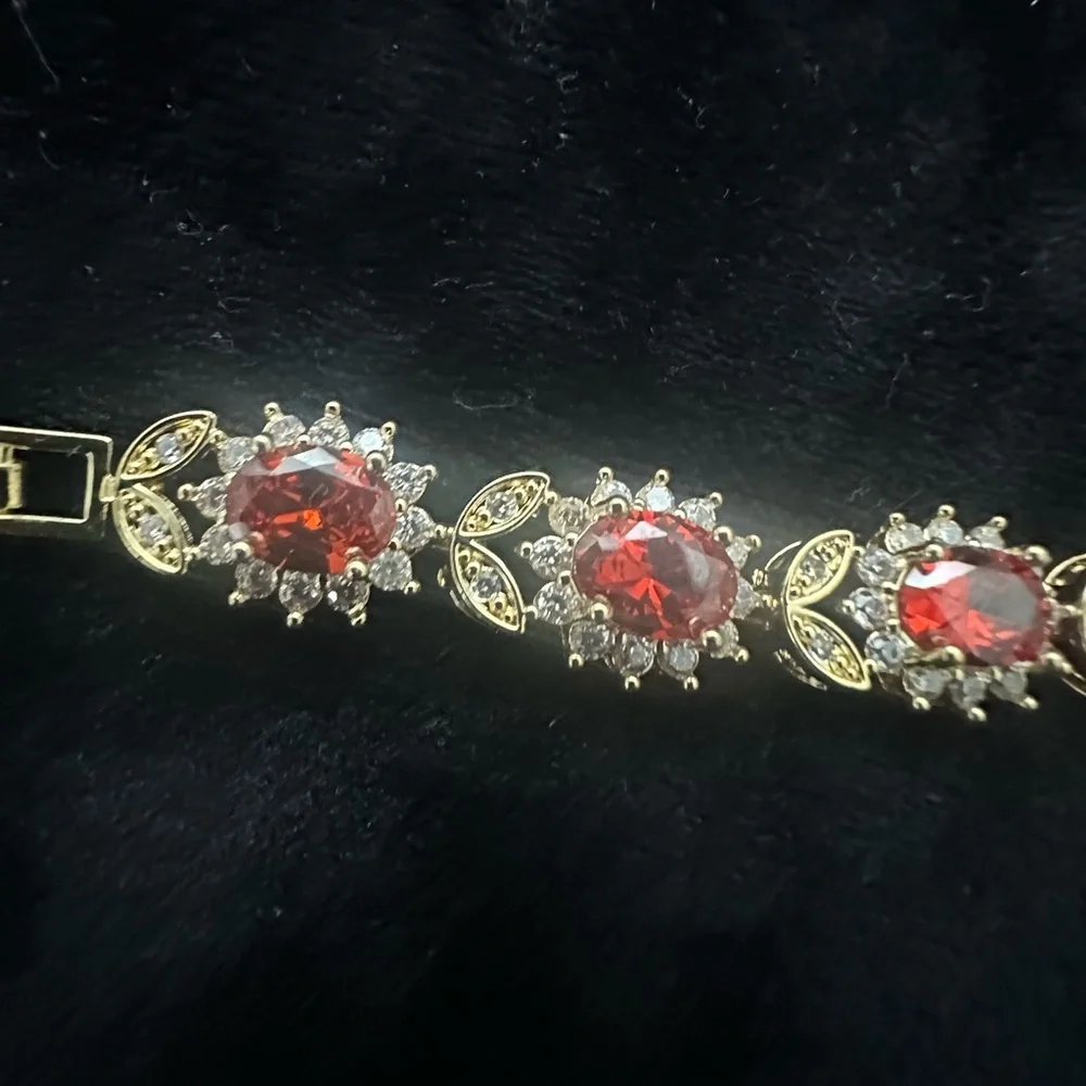 Gold tone and Red Jewelry Set